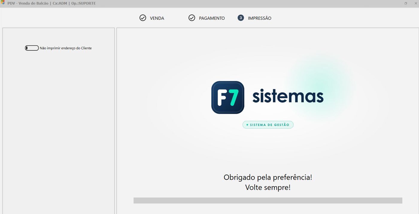 Tela de impressão do PDV do ERP Retaguarda