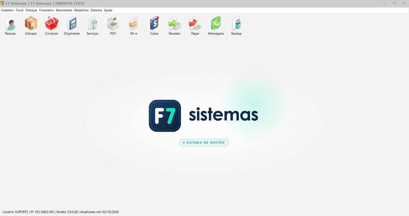 Tela principal do ERP Retaguarda instalado