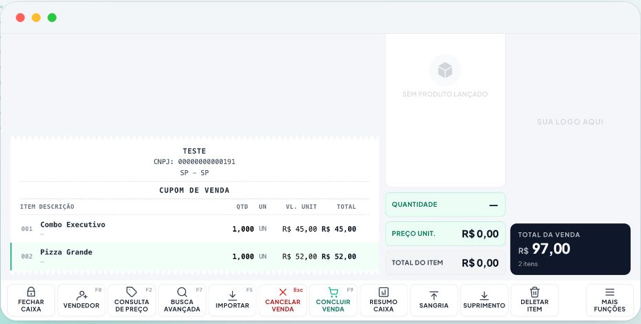 PDV do Meu ERP Web com cupom de venda e atalhos de teclado